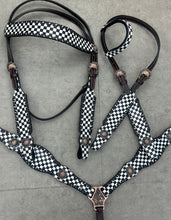 Load image into Gallery viewer, Black and White Checkered Leather Tack Set