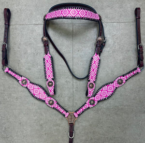 Pink Aztec Leather Tack Set