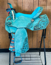 Load image into Gallery viewer, Aztec Serape and Teal 16” Saddle