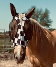 Load image into Gallery viewer, Black and White Checkered Fly Mask