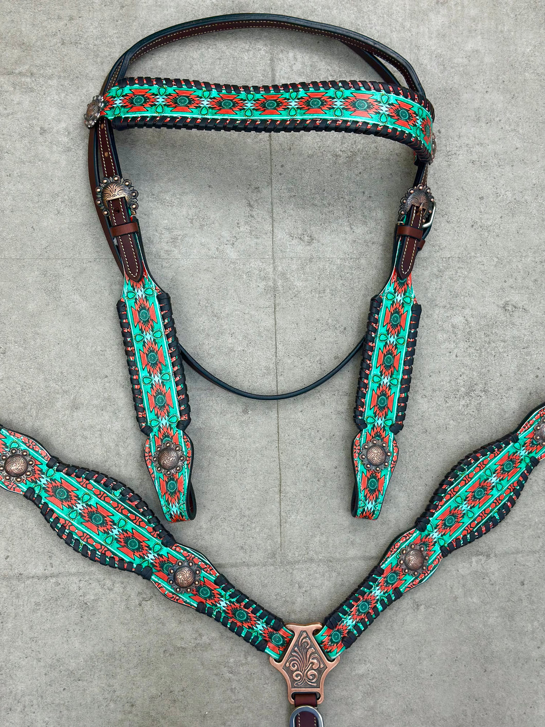 Turquoise Aztec Tack Set – Hot Headstalls