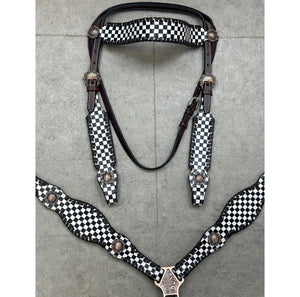Black and White Checkered Leather Tack Set