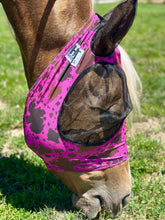 Load image into Gallery viewer, Pink Cowhide Fly Mask