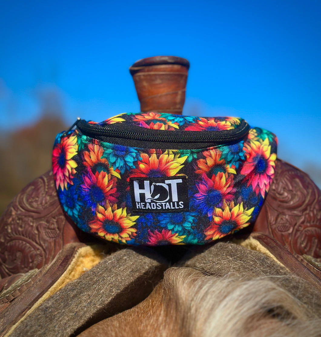 Rainbow Sunflowers Saddle Pouch