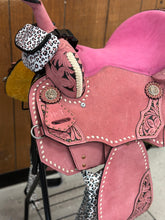 Load image into Gallery viewer, Pink and White Cheetah 14” Saddle