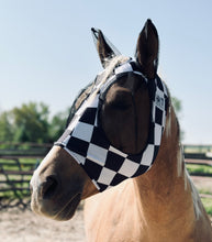 Load image into Gallery viewer, Black and White Checkered Fly Mask