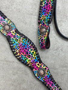 Rainbow Cheetah Leather Tack Set