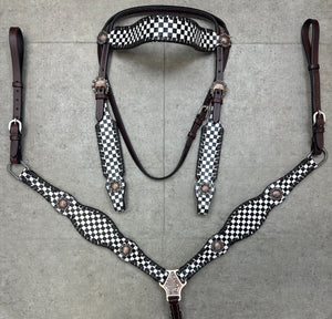 Black and White Checkered Leather Tack Set