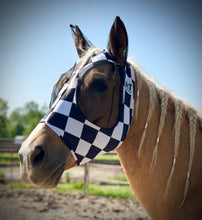 Load image into Gallery viewer, Black and White Checkered Fly Mask