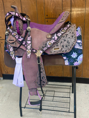 Lavender and Purple Hippie 16 Inch Seat Saddle Set
