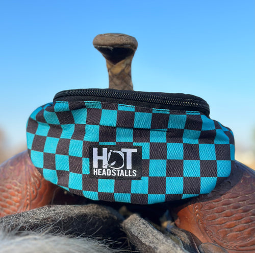 Teal and Black Checkered Saddle Pouch