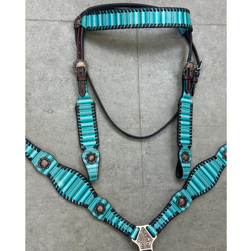 Teal Serape Leather Tack Set