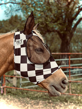 Load image into Gallery viewer, Black and White Checkered Fly Mask