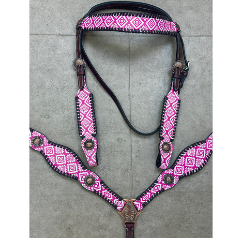 Pink Aztec Leather Tack Set