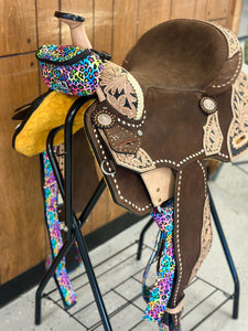 Rainbow Cheetah 16” Saddle