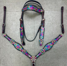 Load image into Gallery viewer, Rainbow Cheetah Leather Tack Set