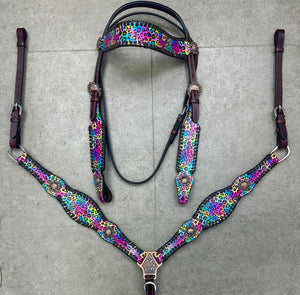 Rainbow Cheetah Leather Tack Set