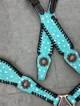 Load image into Gallery viewer, Teal Polka Dots Tack Set