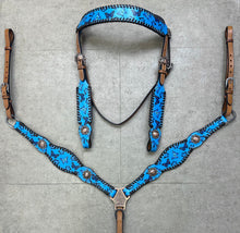 Load image into Gallery viewer, Blue Butterflies Leather Tack Set