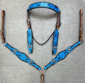 Blue Butterflies Leather Tack Set