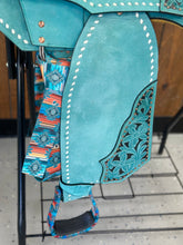 Load image into Gallery viewer, Aztec Serape and Teal 16” Saddle