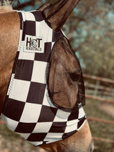 Load image into Gallery viewer, Black and White Checkered Fly Mask