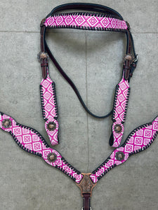 Pink Aztec Leather Tack Set