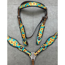 Load image into Gallery viewer, Teal Sunflower Leather Tack Set