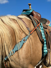 Load image into Gallery viewer, Blue and Black Checkered Leather Tack Set