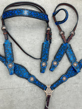 Load image into Gallery viewer, Blue Paisley Leather Set