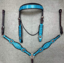 Load image into Gallery viewer, Teal Serape Leather Tack Set