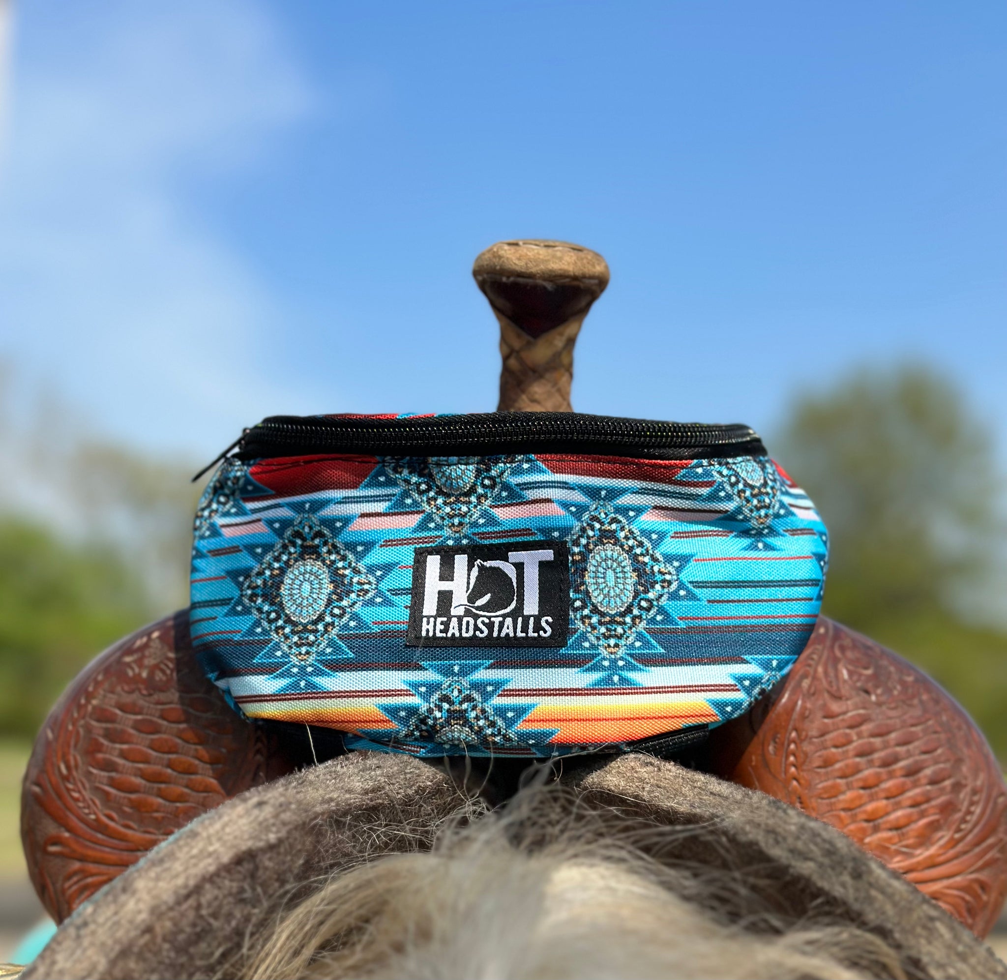 Ensemble D'attaches Hotheadstalls Serape Bleu Et Rouge Pour Cheval - Nylon
