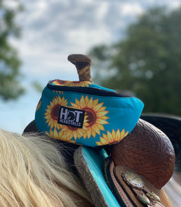 Teal Sunflower Saddle Pouch