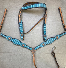 Load image into Gallery viewer, Teal Serape Leather Tack Set