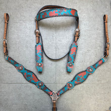 Load image into Gallery viewer, Teal/Blue Cowhide Leather Tack Set
